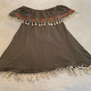 Miami Olive Green Off Shoulder Mini Dress with Tassels Size XS